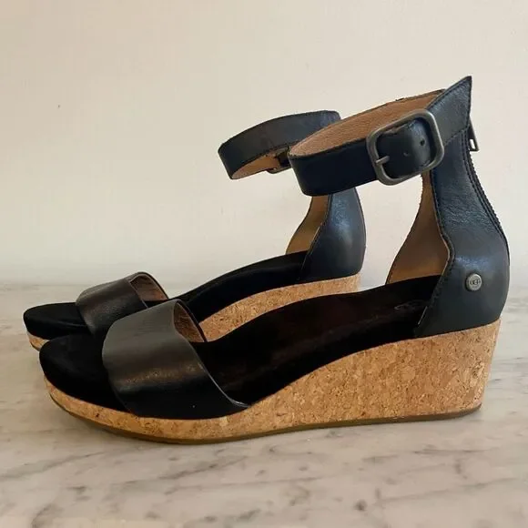 UGG Zoe Il Leather Wedge Cork Sandals sz 9 - Picture 7 of 9